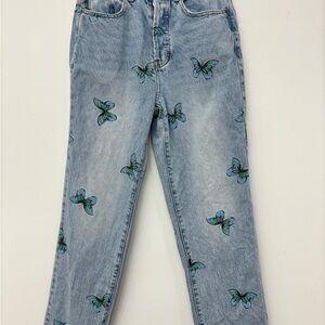 Size 26 PacSun Light Wash Butterfly Print Dad Jeans